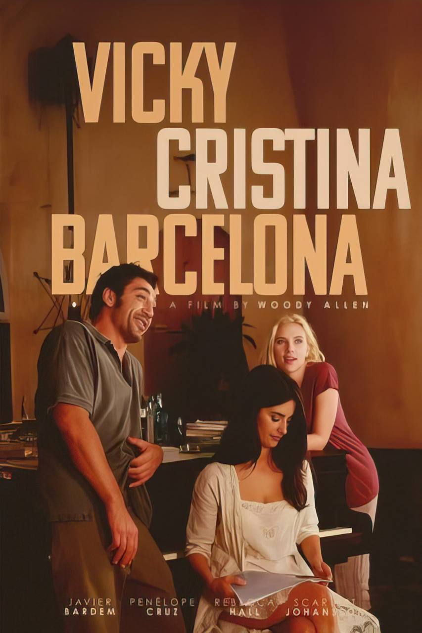 Vicky Cristina Barcelona movie poster with two women in Spain and a passionate artist